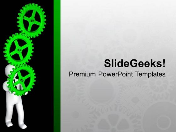 3d Man Holding Gear Wheels PowerPoint Templates Ppt Backgrounds For Slides 0713