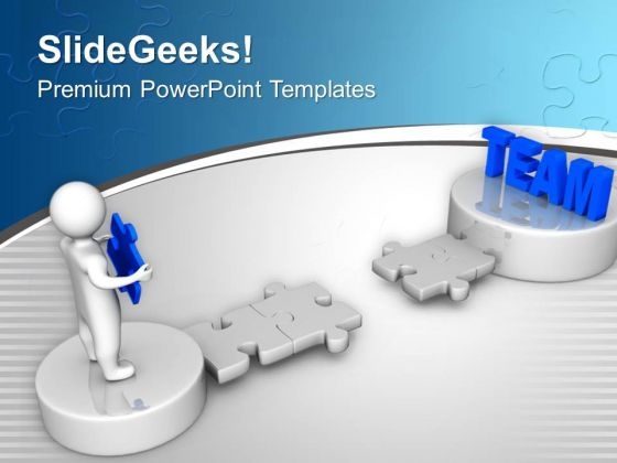 3d Man Holds Puzzle To Reach Team Business PowerPoint Templates Ppt Backgrounds For Slides 0113