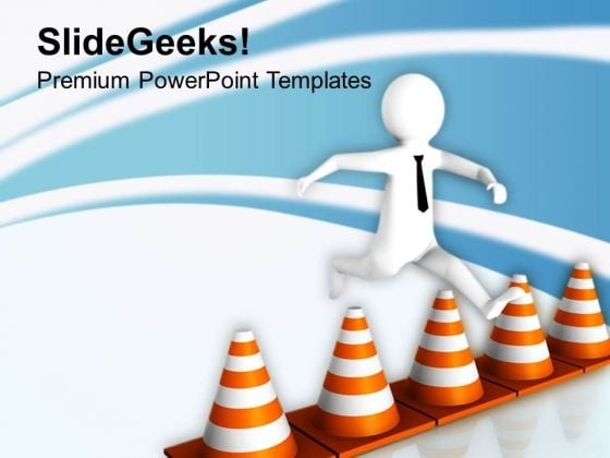 3d Man Jumping Over Traffic Cones PowerPoint Templates Ppt Backgrounds For Slides 0713