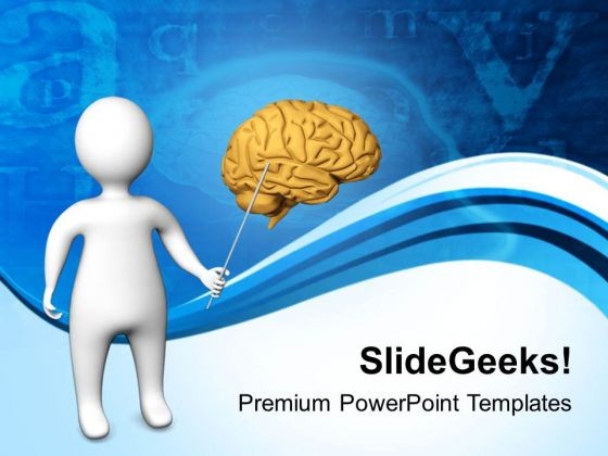 3d Man Pointing Brain PowerPoint Templates Ppt Backgrounds For Slides 0813 3d Man Pointing Brain PowerPoint Templates Ppt Backgrounds For Slides 0813