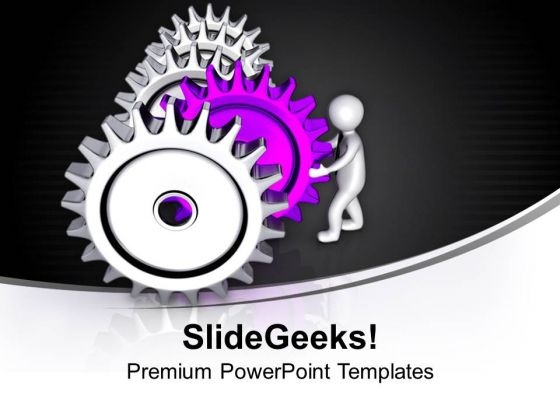 3d Man Pushing Gear Leadership PowerPoint Templates Ppt Backgrounds For Slides 0213