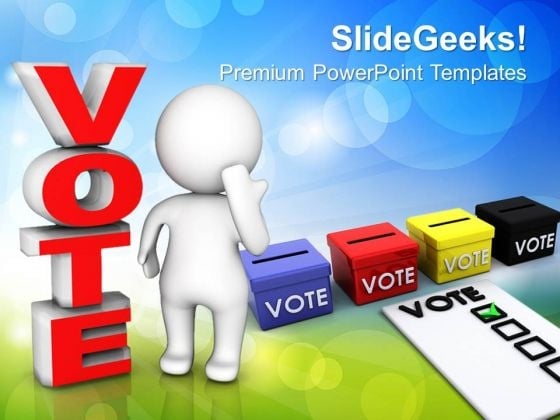 3d Man Standing Beside The Word Vote People PowerPoint Templates And PowerPoint Themes 1012 3d Man Standing Beside The Word Vote People PowerPoint Templates And PowerPoint Themes 1012