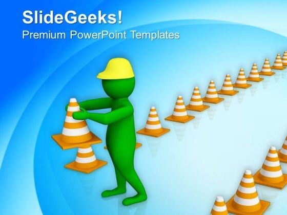 3d Man With A Traffic Cones PowerPoint Templates Ppt Backgrounds For Slides 0813