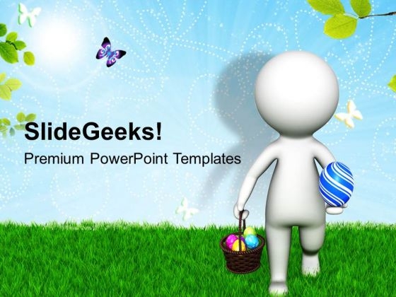 3d Man With Easter Basket On Grass PowerPoint Templates Ppt Backgrounds For Slides 0813