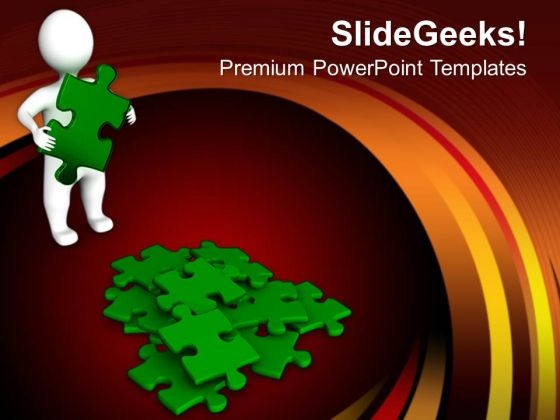 3d Man With Green Puzzles PowerPoint Templates And PowerPoint Themes 1012
