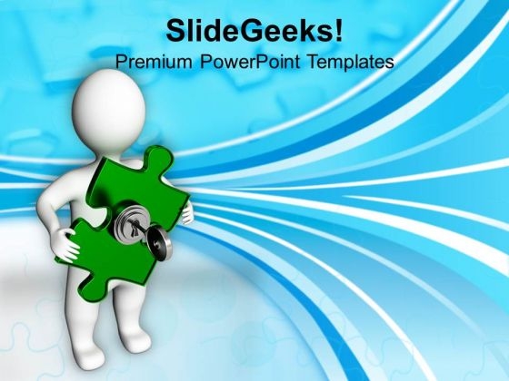 3d Man With Locked Jigsaw Puzzle Security PowerPoint Templates And PowerPoint Themes 1112