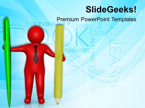 3d Man With Pen And Pencil PowerPoint Templates Ppt Backgrounds For Slides 0813 3d Man With Pen And Pencil PowerPoint Templates Ppt Backgrounds For Slides 0813