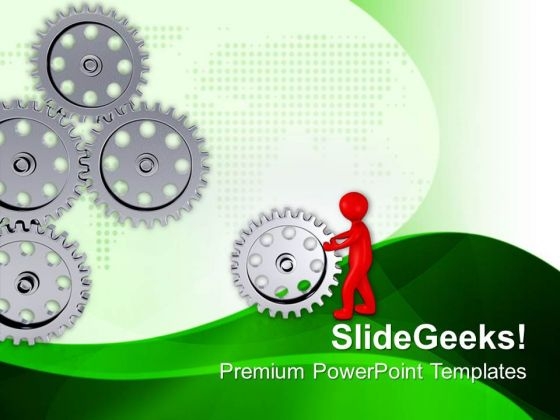 3d Man With Steel Gears PowerPoint Templates Ppt Backgrounds For Slides 0713