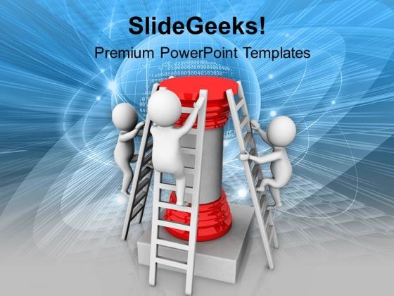3d Men On Ladders With A Piller PowerPoint Templates Ppt Backgrounds For Slides 0813