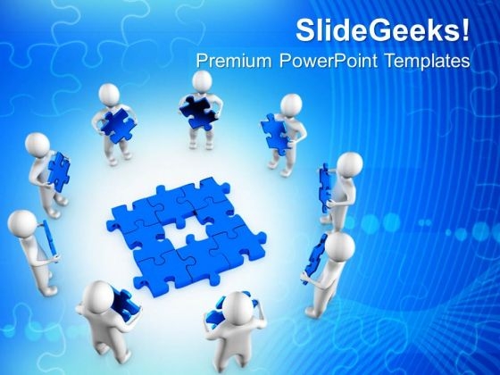 3d Men With Blue Puzzles PowerPoint Templates And PowerPoint Themes 0912