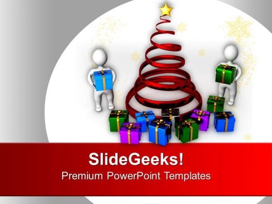 3d Men With Christmas Tree And Gifts PowerPoint Templates Ppt Backgrounds For Slides 0113