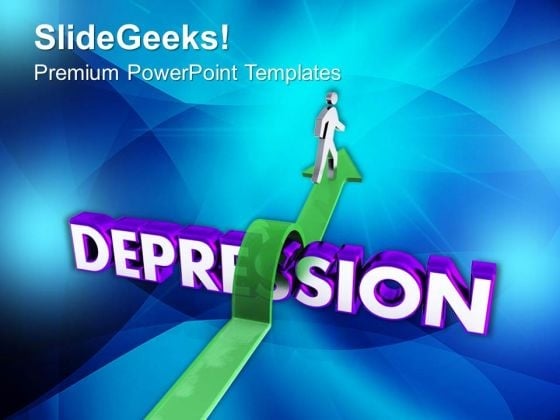 3d person jumps over the word depression powerpoint templates ppt