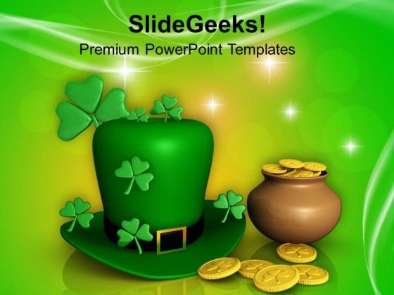 3d Pot With Coins And Shamrock Hat PowerPoint Templates Ppt Backgrounds For Slides 0313 3d Pot With Coins And Shamrock Hat PowerPoint Templates Ppt Backgrounds For Slides 0313