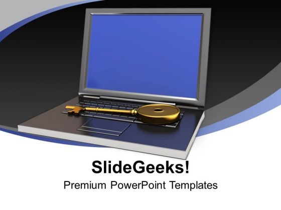 A Large Brass Key With Laptop PowerPoint Templates Ppt Backgrounds For Slides 1212 A Large Brass Key With Laptop PowerPoint Templates Ppt Backgrounds For Slides 1212