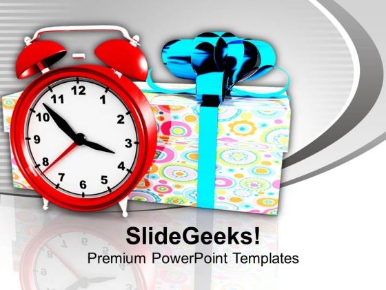 Alarm Clock With Gift Box Celebration PowerPoint Templates Ppt Backgrounds For Slides 1212 Alarm Clock With Gift Box Celebration PowerPoint Templates Ppt Backgrounds For Slides 1212