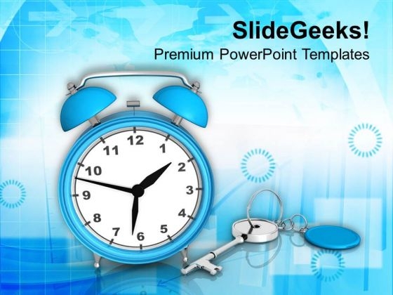Alarm Clock With Key For Security PowerPoint Templates Ppt Backgrounds For Slides 0413