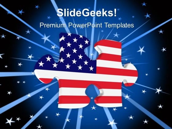American Flag In Shape Of Puzzle PowerPoint Templates And PowerPoint Themes 1012