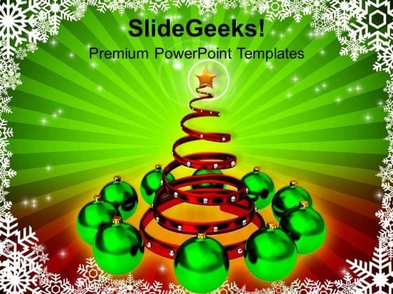 Attractive Christmas Tree With Green Baubles PowerPoint Templates Ppt Backgrounds For Slides 1112