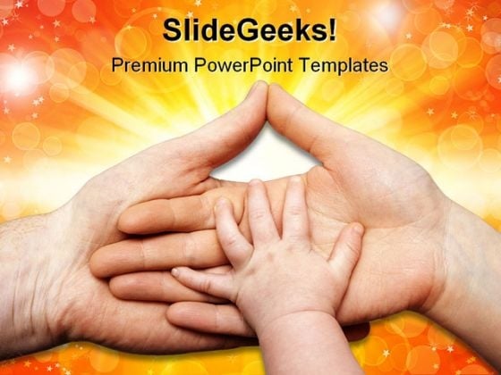 Baby Hand Holding Family PowerPoint Template 0810