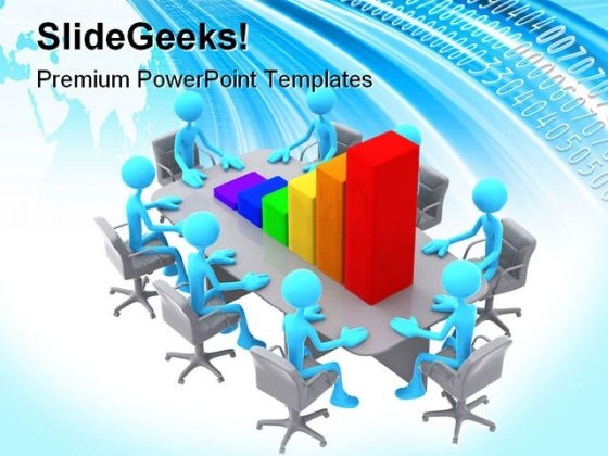 bar graph meeting business powerpoint themes and powerpoint slides