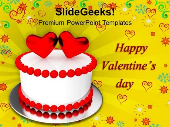 Beautiful Cake With Hearts Valentines Day PowerPoint Templates Ppt Backgrounds For Slides 0213