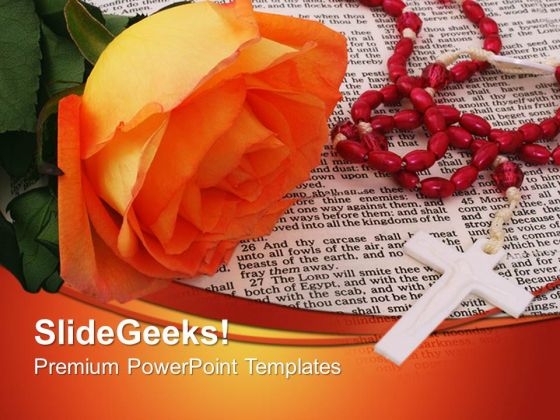 Bible With Rosary Cross Christian PowerPoint Templates And PowerPoint Themes 0712