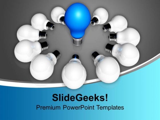 Blue Bulb Surrounded By White Bulbs Teamwork PowerPoint Templates Ppt Backgrounds For Slides 1212 Blue Bulb Surrounded By White Bulbs Teamwork PowerPoint Templates Ppt Backgrounds For Slides 1212