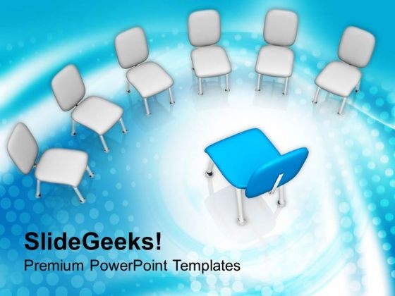 Blue Chair In White Chairs PowerPoint Templates Ppt Backgrounds For Slides 0713