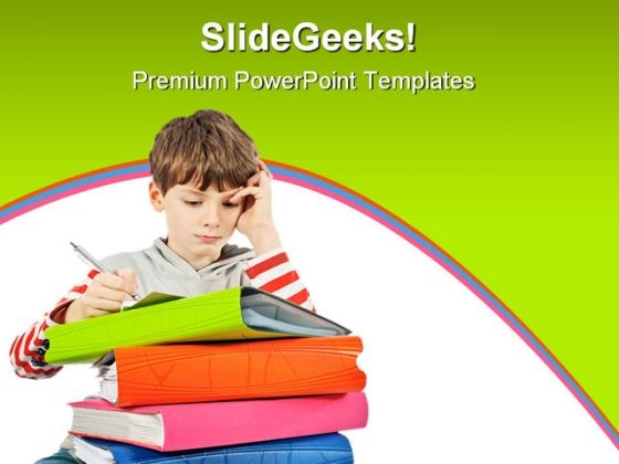 Boy Reading Books Education PowerPoint Template 1010 Boy Reading Books Education PowerPoint Template 1010