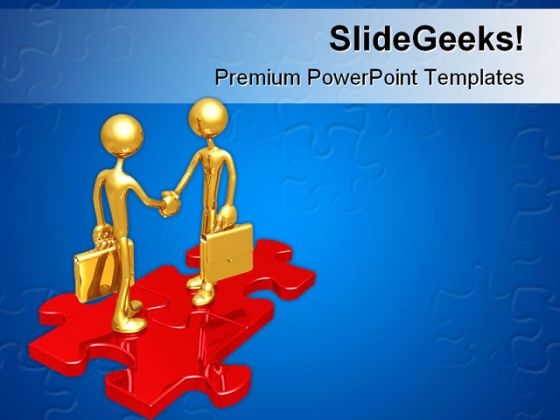 Business Connection Puzzle Handshake PowerPoint Themes And PowerPoint Slides 0511