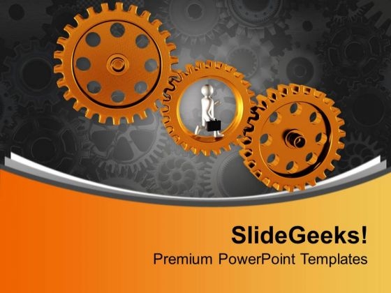 Business Man Running On Gears PowerPoint Templates Ppt Backgrounds For Slides 0713 Business Man Running On Gears PowerPoint Templates Ppt Backgrounds For Slides 0713