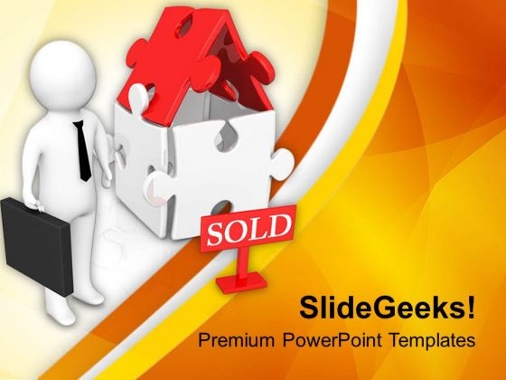 Business Man With Sold House PowerPoint Templates Ppt Backgrounds For Slides 0713 Business Man With Sold House PowerPoint Templates Ppt Backgrounds For Slides 0713