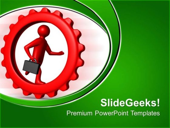 Businessman Running Gearwheels PowerPoint Templates And PowerPoint Themes 0512
