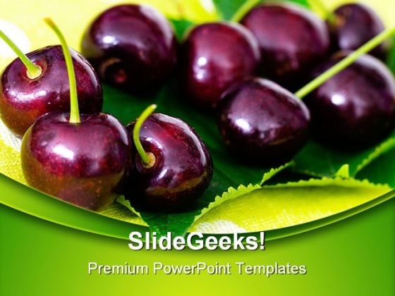 Cherries On Cherry Leaf Food PowerPoint Themes And PowerPoint Slides 0211 Cherries On Cherry Leaf Food PowerPoint Themes And PowerPoint Slides 0211