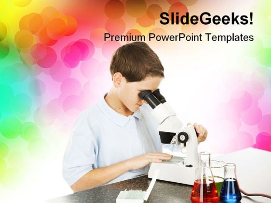 Child Looks Through Microscope Education PowerPoint Template 1110 Child Looks Through Microscope Education PowerPoint Template 1110