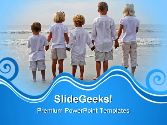 Children Holding Hands Beach PowerPoint Themes And PowerPoint Slides 0511