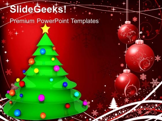 Christmas Tree With Balls Background PowerPoint Templates Ppt Backgrounds For Slides 1112