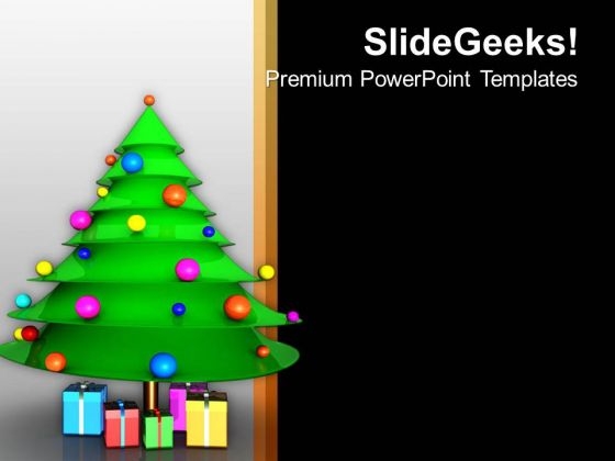 christmas tree with gift festival theme powerpoint templates ppt