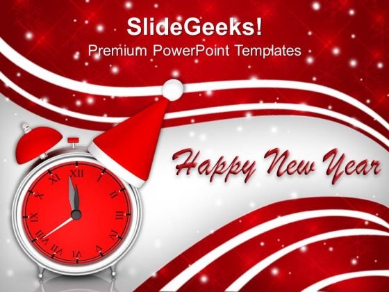 clock with christmas hat new year powerpoint templates ppt happy new year powerpoint