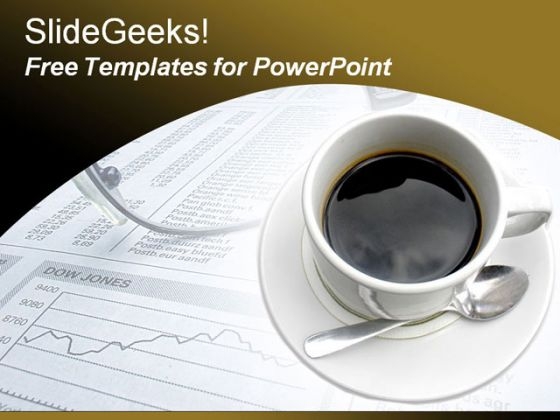 Coffee PowerPoint Template with Stock Market Papers