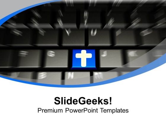 Computer Keyboard With Cross Symbol Christian PowerPoint Templates Ppt Backgrounds For Slides 0113