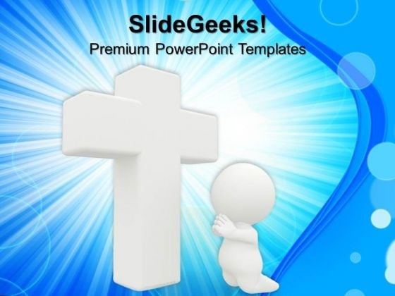 Cross 3d Man Praying Christmas PowerPoint Templates And PowerPoint Themes 0712