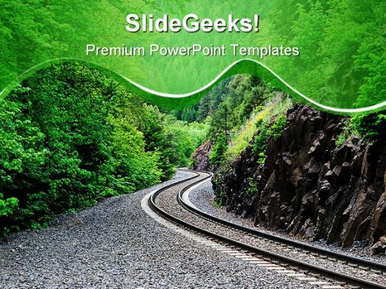 Curving Railroad Tracks Nature PowerPoint Themes And PowerPoint Slides 0611