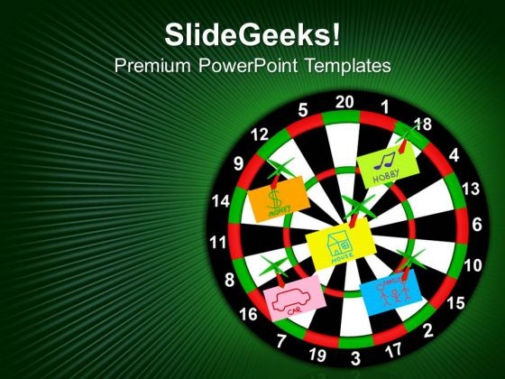 Darts With Stickers Depicting The Life Values PowerPoint Templates And PowerPoint Themes 0912