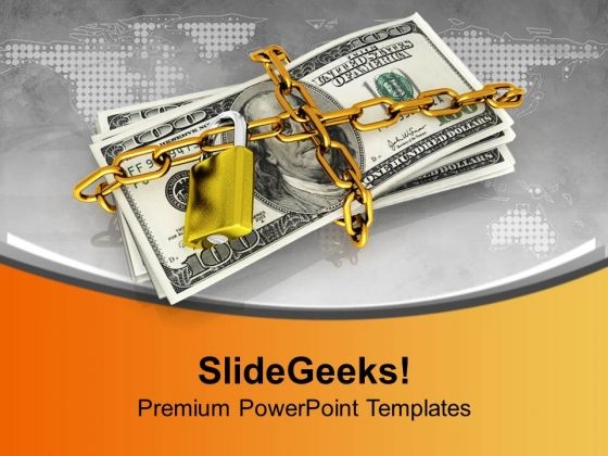 Dollar Bills Locked With Security Chain PowerPoint Templates Ppt Backgrounds For Slides 0213