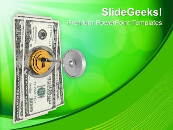 Dollar Bills With Security Key Locking PowerPoint Templates Ppt Backgrounds For Slides 0113