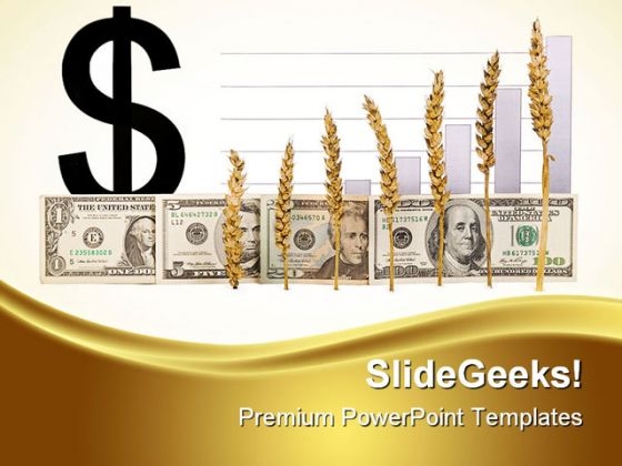 Dollar With Wheat Growth Agriculture PowerPoint Templates And PowerPoint Backgrounds 0411 Dollar With Wheat Growth Agriculture PowerPoint Templates And PowerPoint Backgrounds 0411