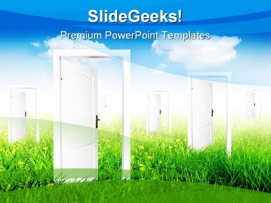 Doors To New World Nature PowerPoint Template 0910 Doors To New World Nature PowerPoint Template 0910