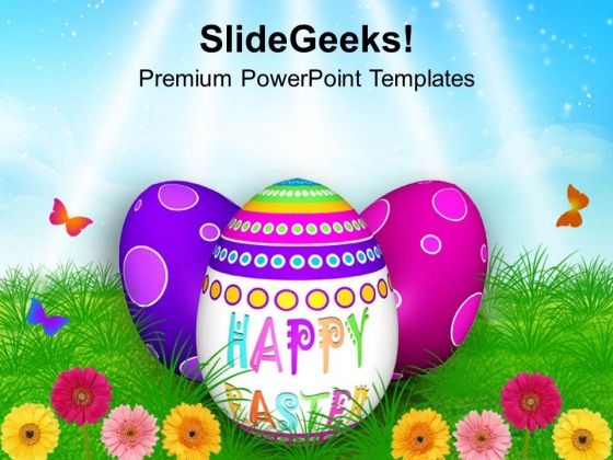 Easter Eggs In Garden With Butterflies PowerPoint Templates Ppt Backgrounds For Slides 0313