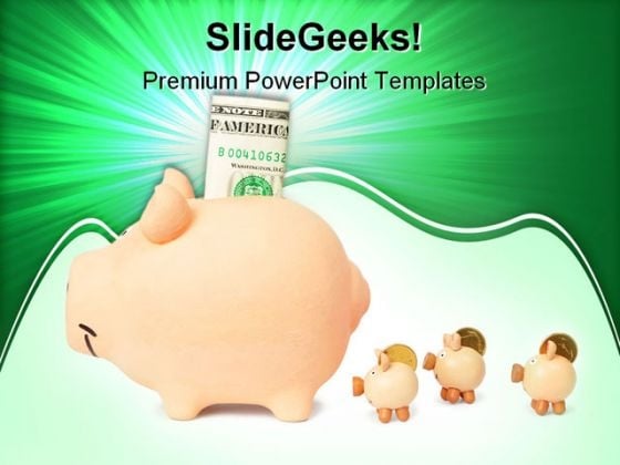 family of piggy banks saving money powerpoint templates and